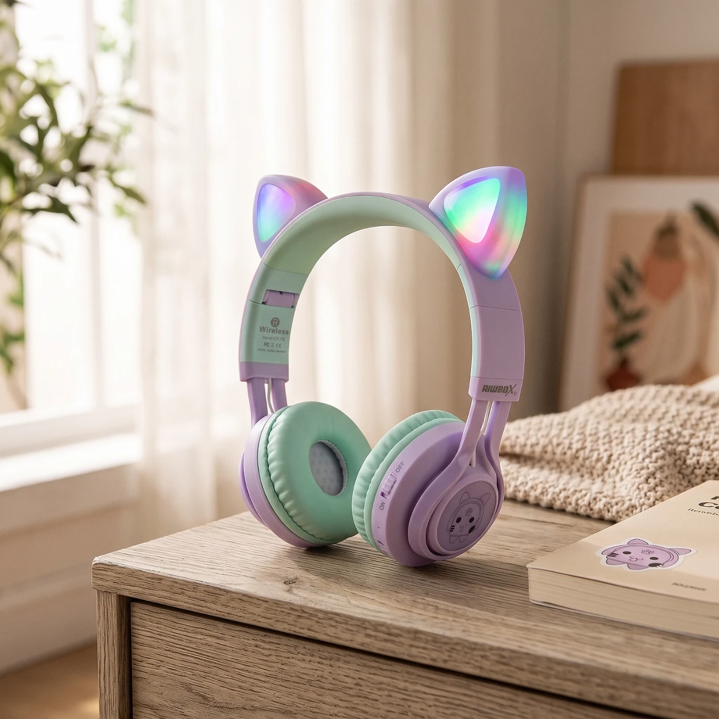 Audífonos Inalámbricos Riwbox CT-7S con Orejas de Gato, Luces LED y Micrófono — foto 3