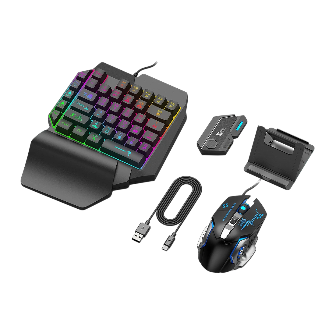 Mobilador Convertidor Teclado Gaming para Móvil con RGB y Soporte, Tipo C (Set Automático Presión de Arma)