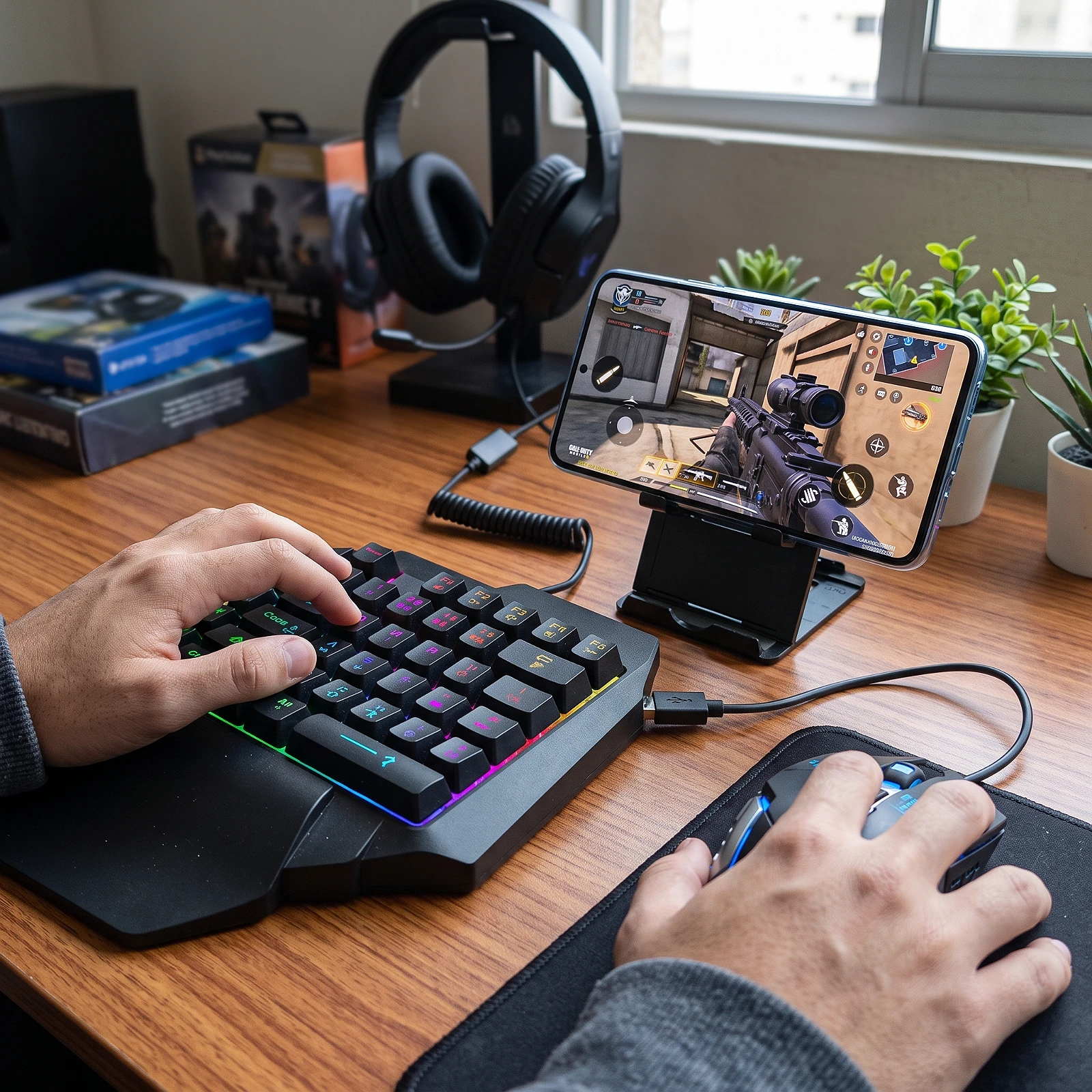 Mobilador Convertidor Teclado Gaming para Móvil con RGB y Soporte, Tipo C (Set Automático Presión de Arma) — foto 2