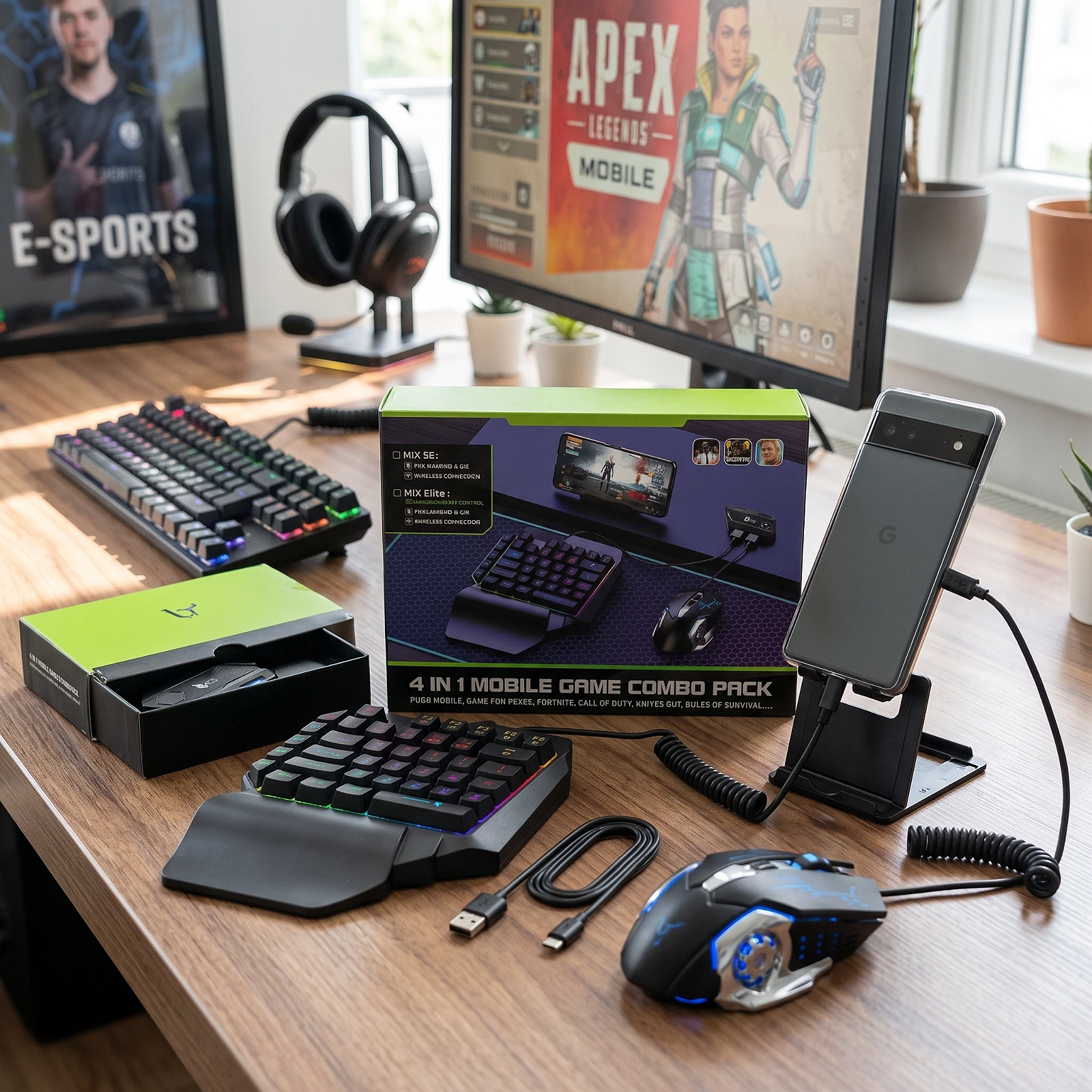 Mobilador Convertidor Teclado Gaming para Móvil con RGB y Soporte, Tipo C (Set Automático Presión de Arma) — foto 4