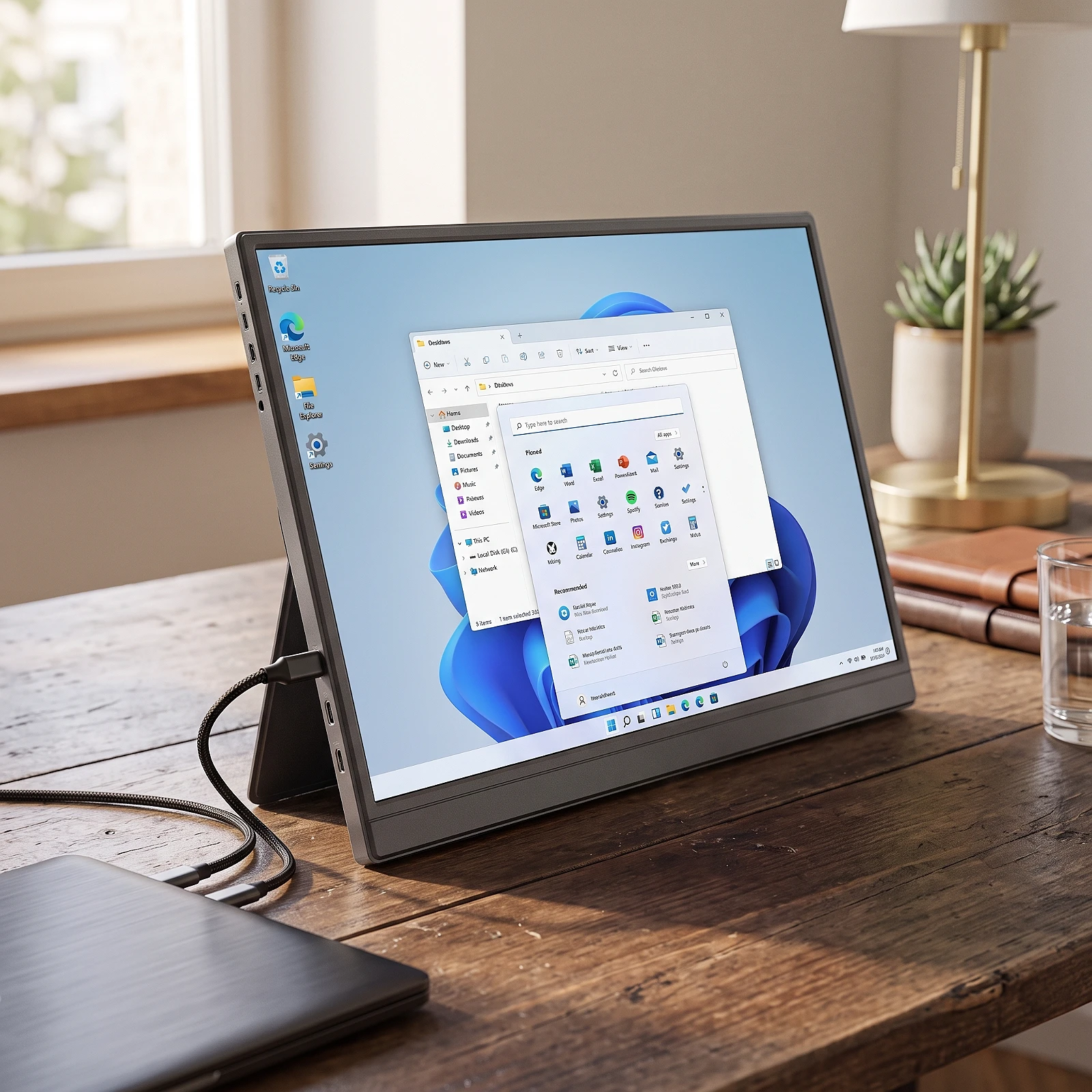 Monitor Portátil FHD de 16" – Delgado, Versátil y Listo para Llevar — en uso