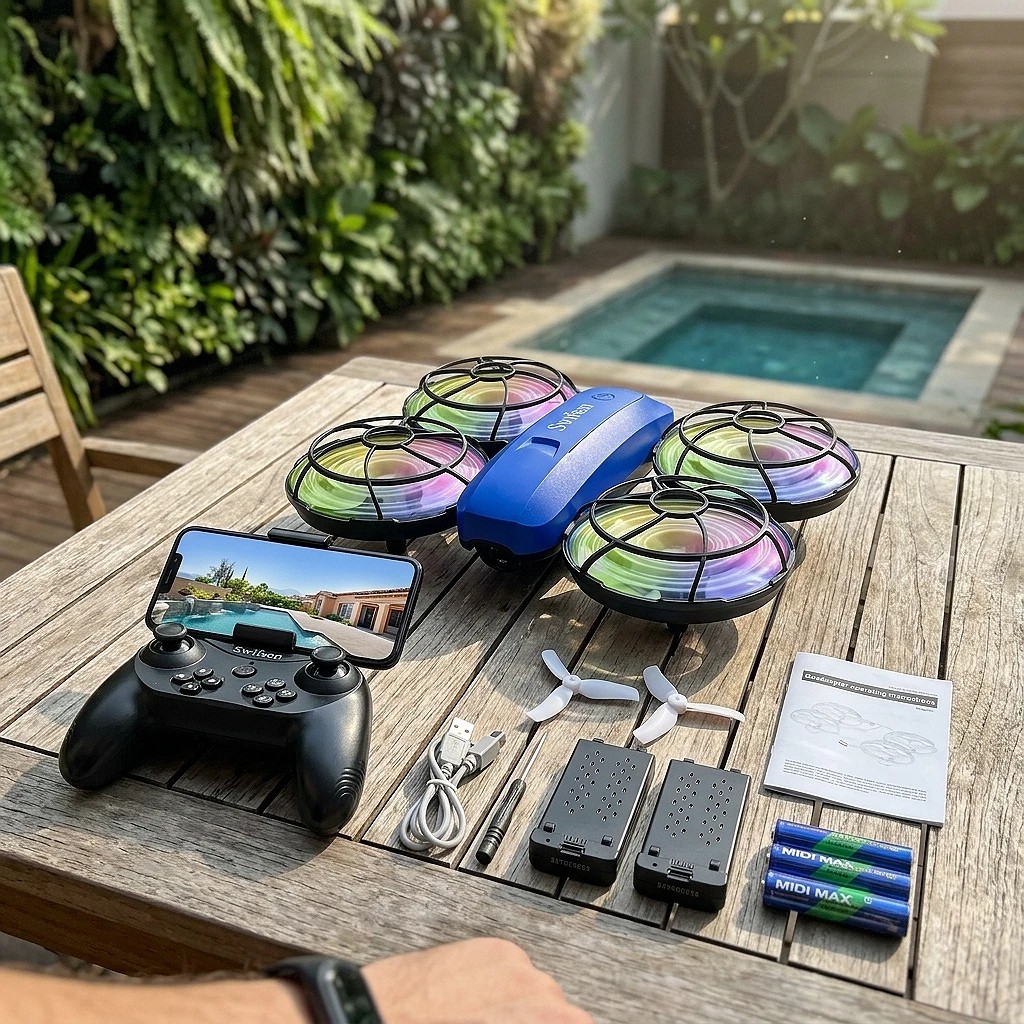 Mini dron Swifsen con cámara y 2 baterías — en uso