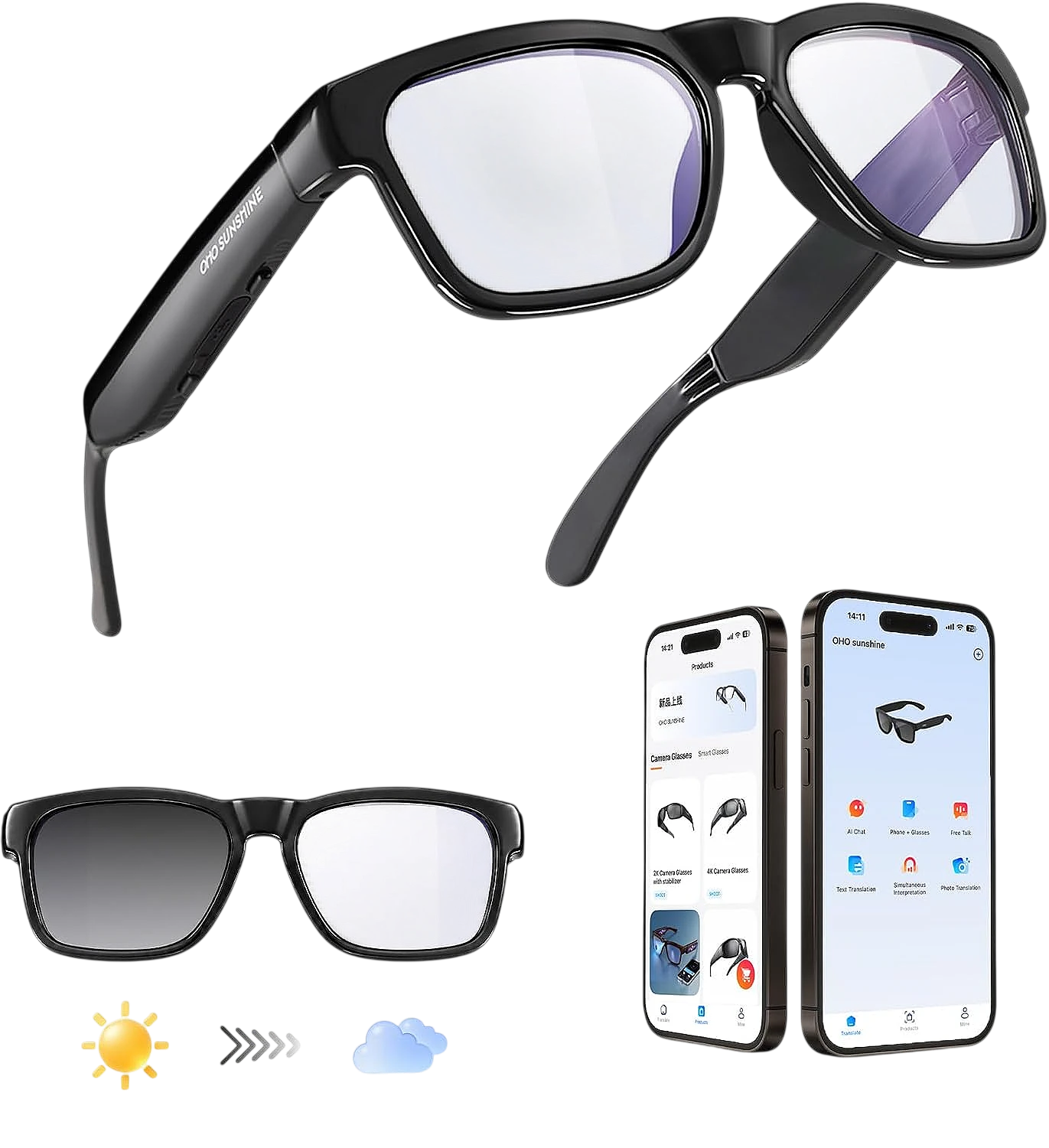 Lentes inteligentes OHO con traducción y audio abierto